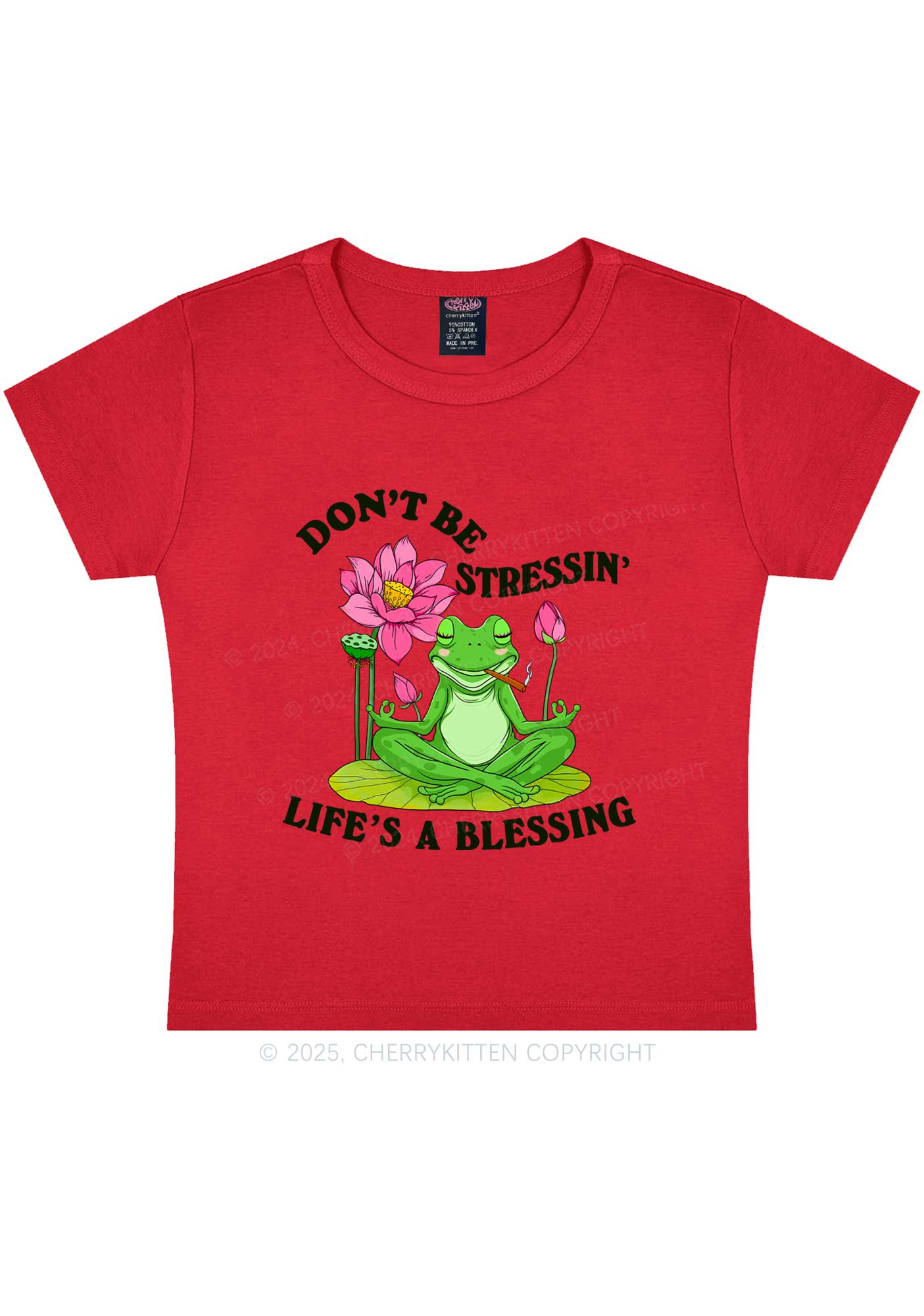 Dont Be Stressin Frog Y2K Baby Tee Cherrykitten