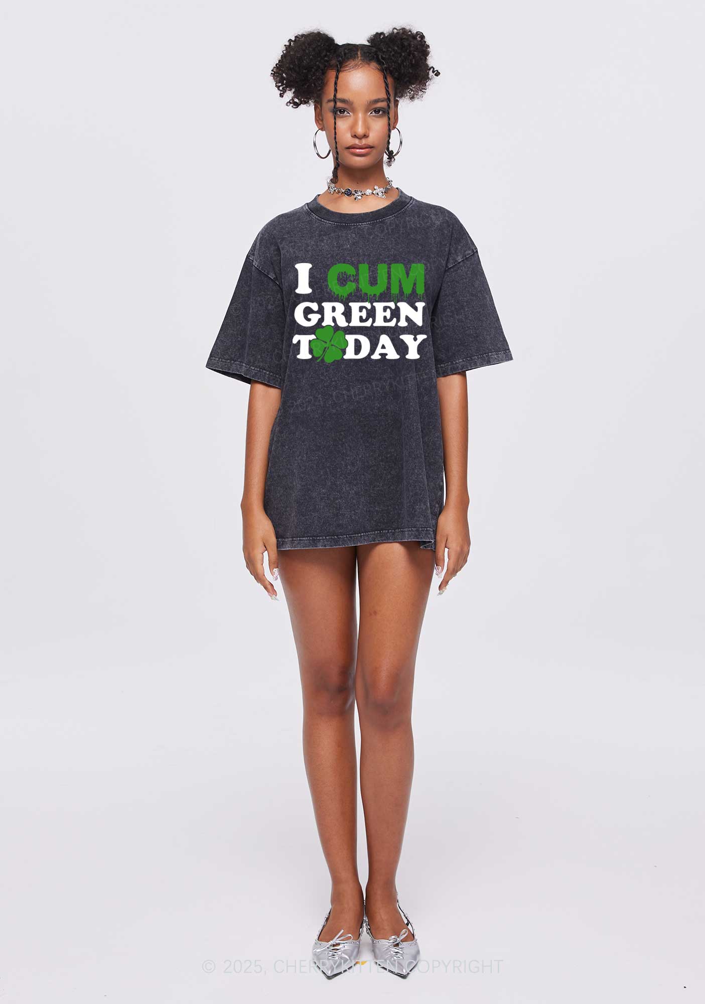 I Cxm Green Today St Patricks Y2K Washed Tee Cherrykitten