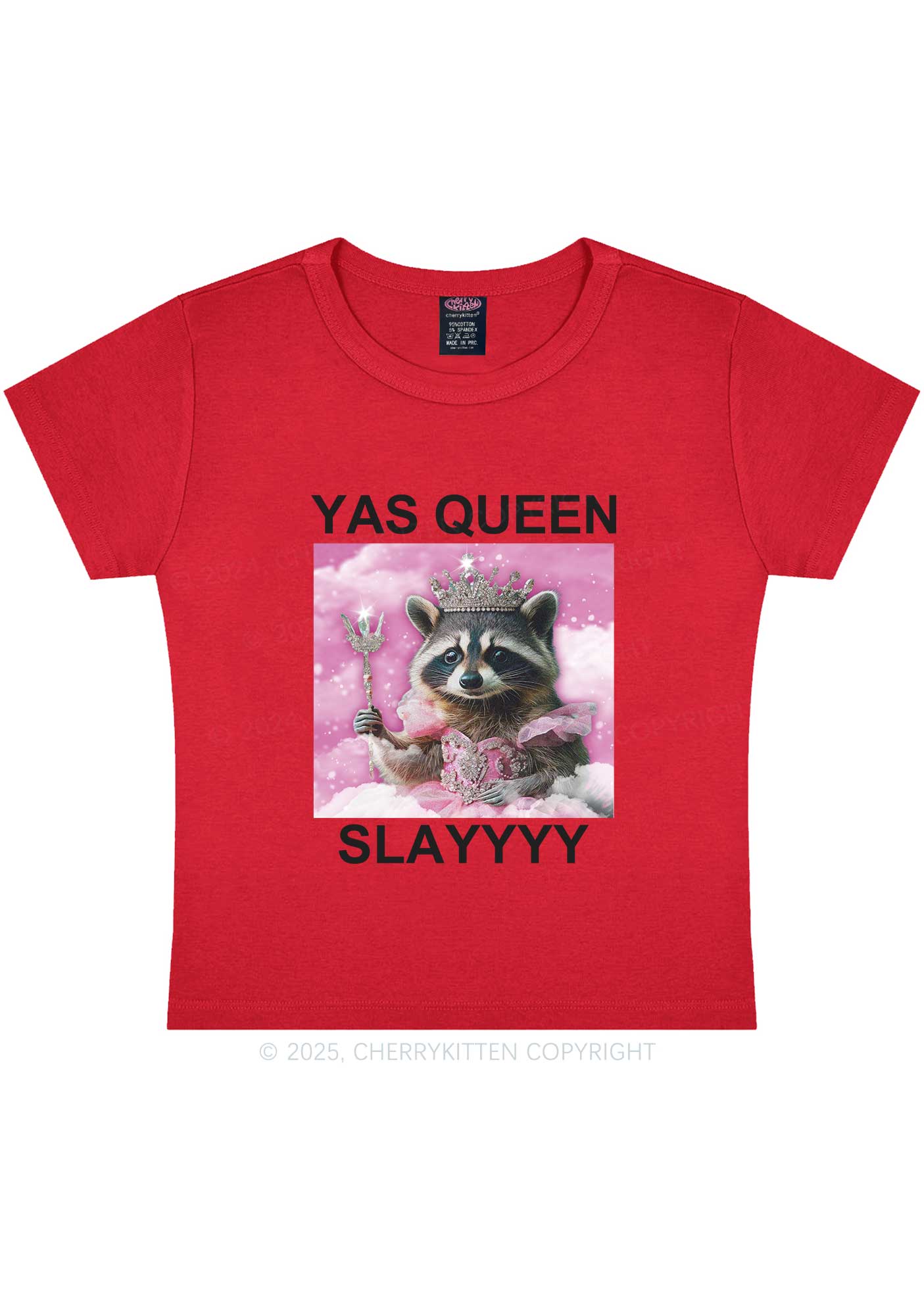 Yas Queen Slay Raccoon Y2K Baby Tee Cherrykitten