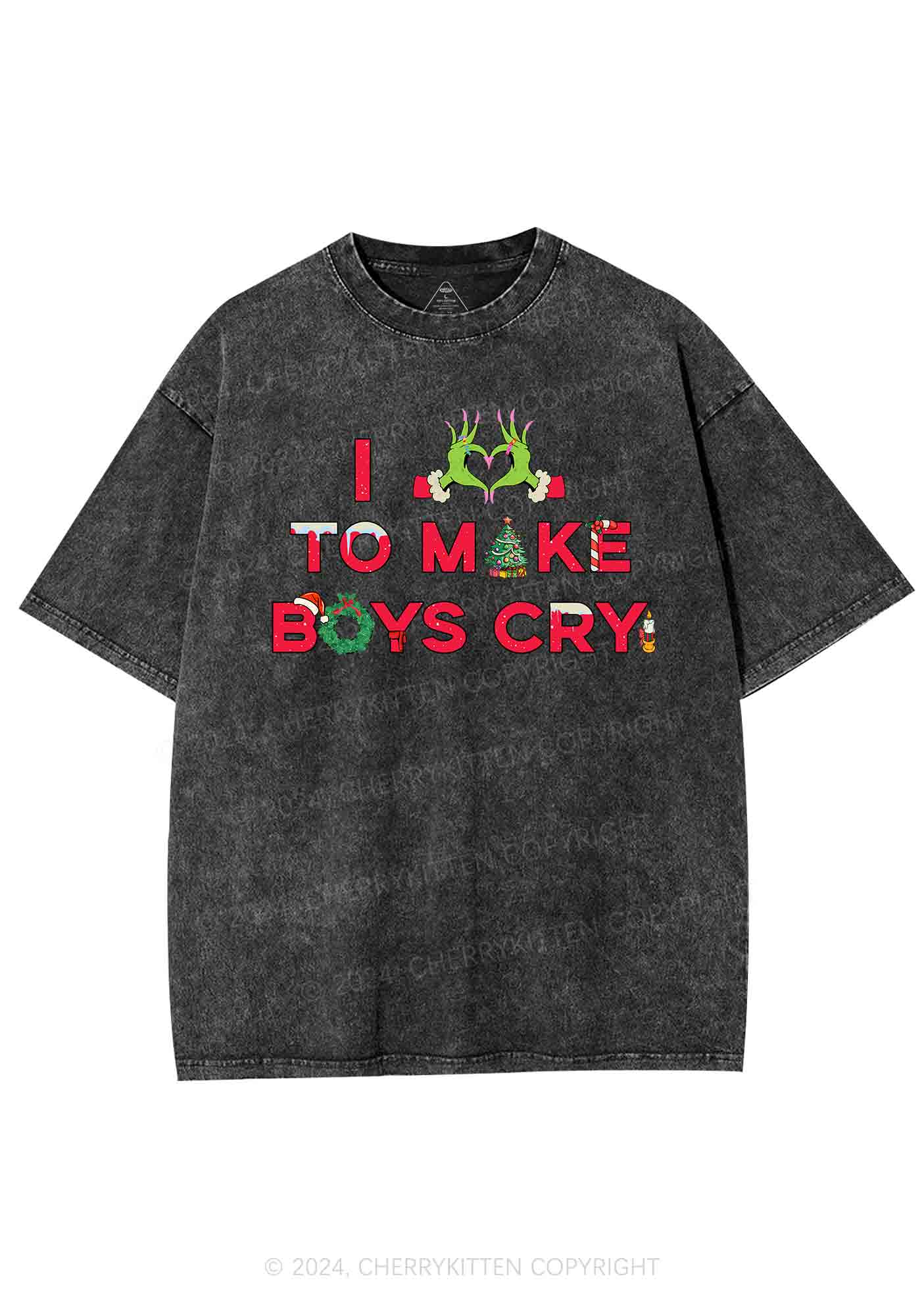 Christmas Love To Make Boys Cry Y2K Washed Tee Cherrykitten