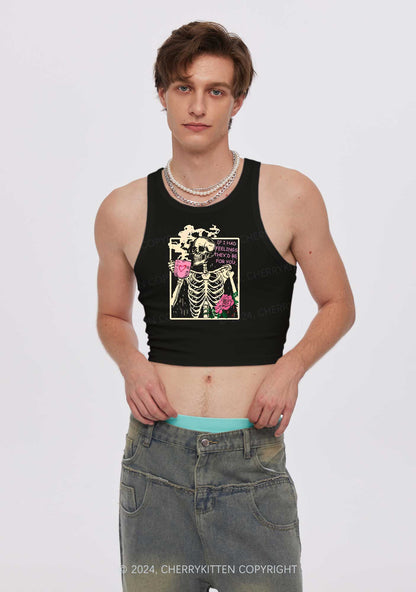 Skeleton Had Feelings Y2K Valentine's Day Crop Tank Top Cherrykitten