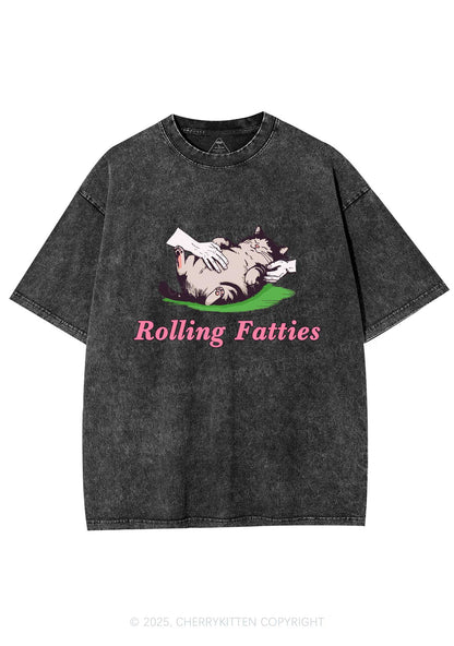 Rolling Fatties Cat Y2K Washed Tee Cherrykitten