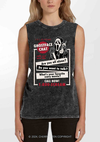 Halloween Ghost Chat Y2K Washed Tank Cherrykitten