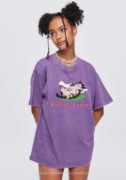 Rolling Fatties Cat Y2K Washed Tee Cherrykitten