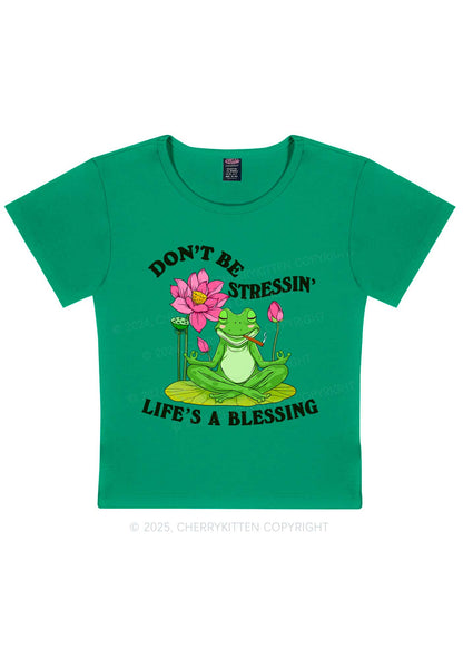 Dont Be Stressin Frog Y2K Baby Tee Cherrykitten