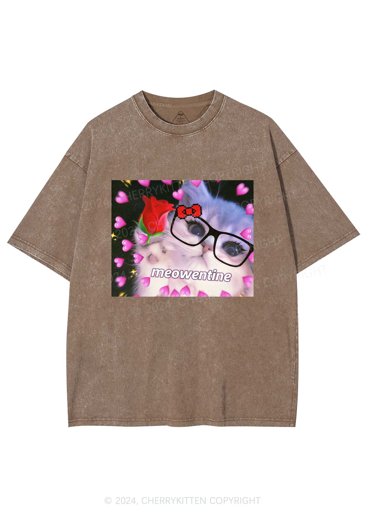 Meowentine Kitty Y2K Valentine's Day Washed Tee Cherrykitten