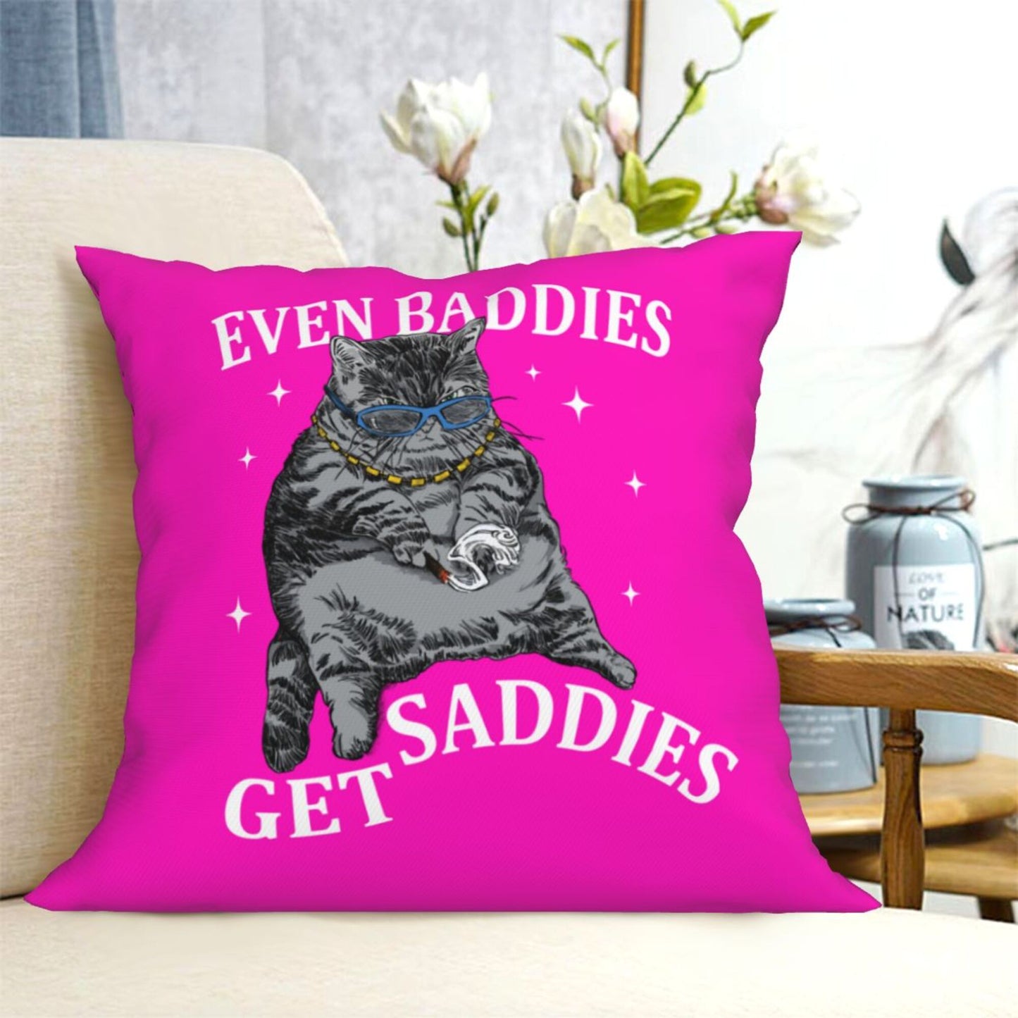 Even Baddies Get Saddies Y2K Throw Pillow Cover Cherrykitten