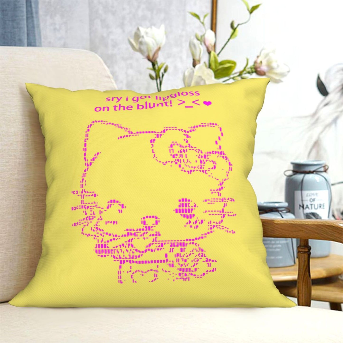 Sorry About Lipgloss Y2K Throw Pillow Cover Cherrykitten