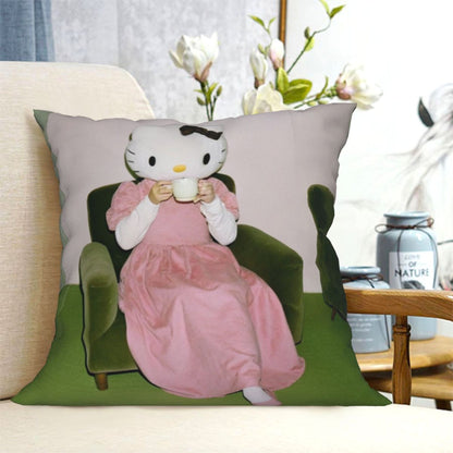 Retro Cat Girl Y2K Throw Pillow Cover Cherrykitten