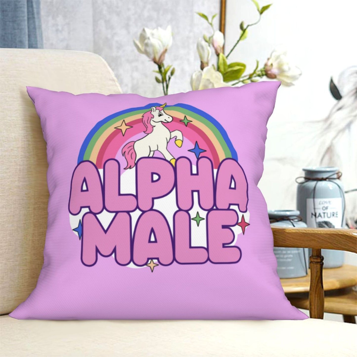 Rainbow Unicorn Alpha Male Y2K Throw Pillow Cover Cherrykitten