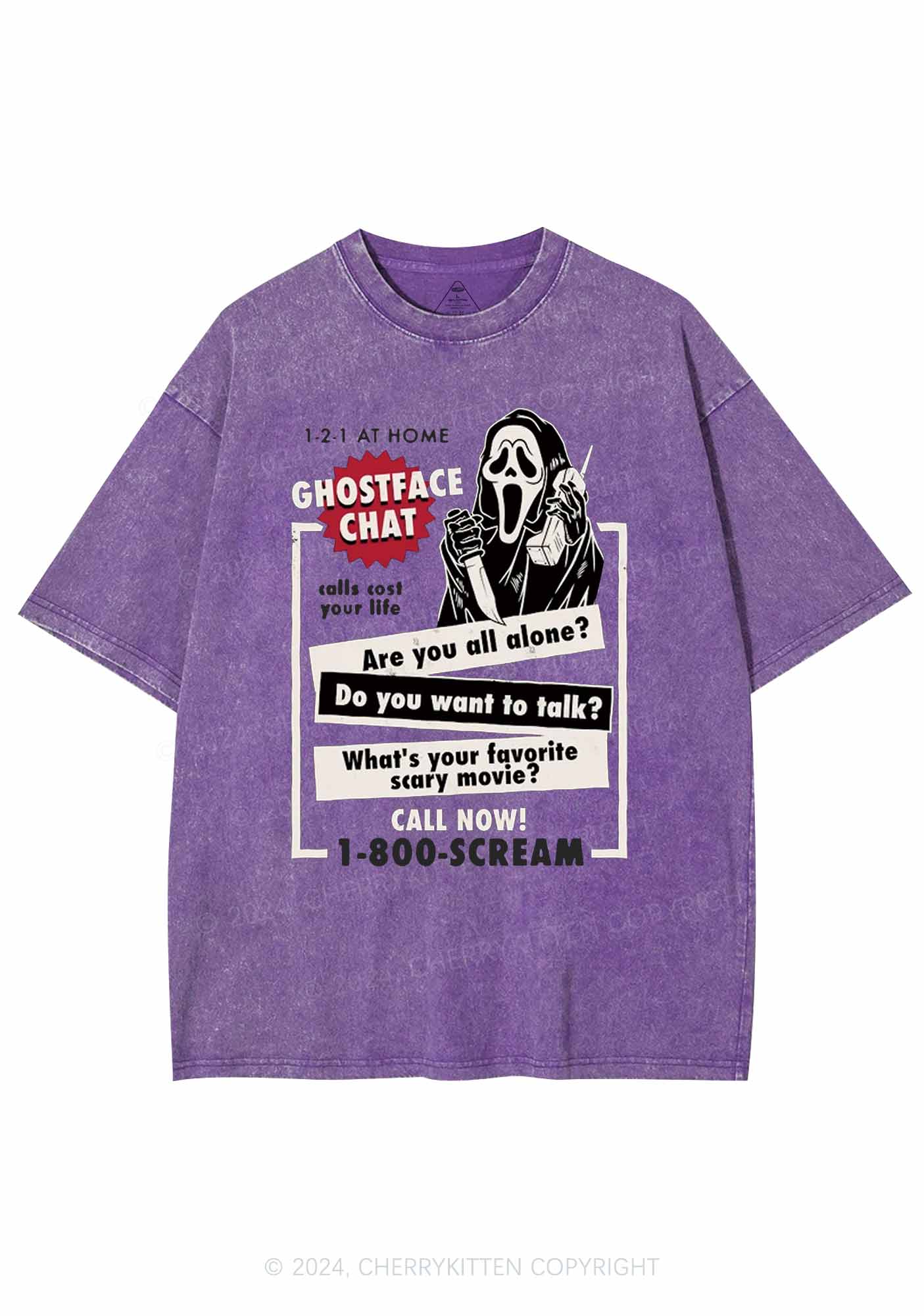 Halloween Ghost Chat Y2K Washed Tee Cherrykitten