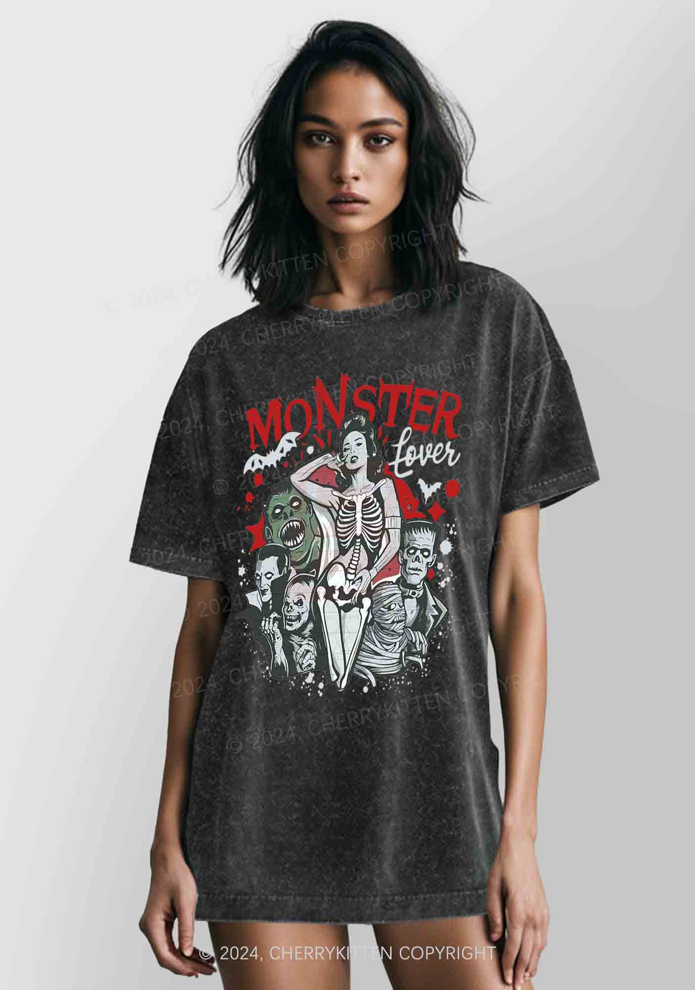 Halloween Monster Female Y2K Washed Tee Cherrykitten