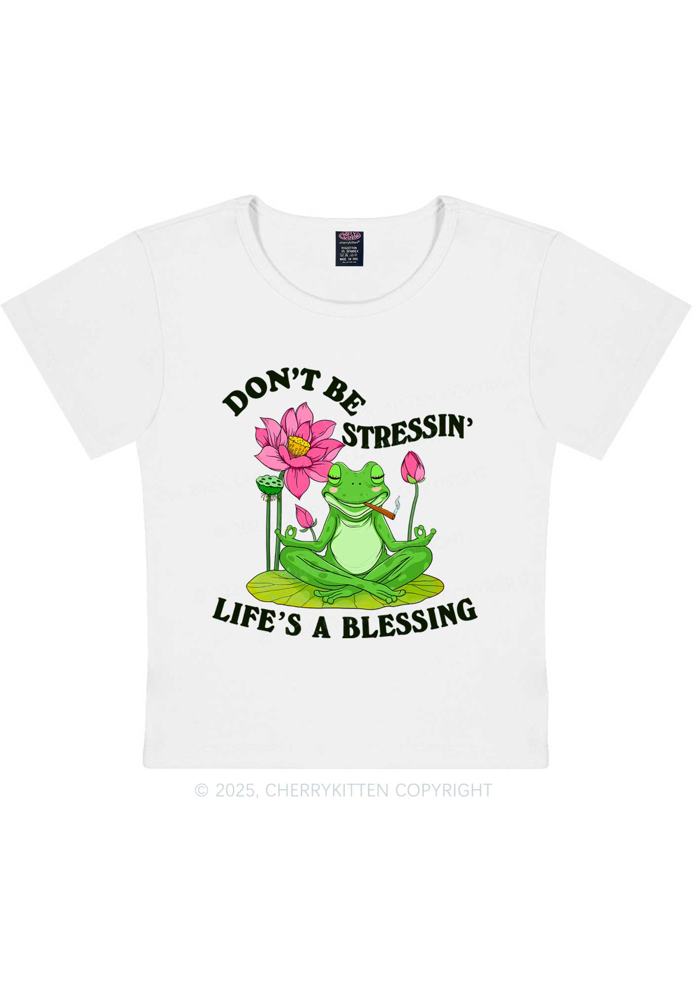 Dont Be Stressin Frog Y2K Baby Tee Cherrykitten