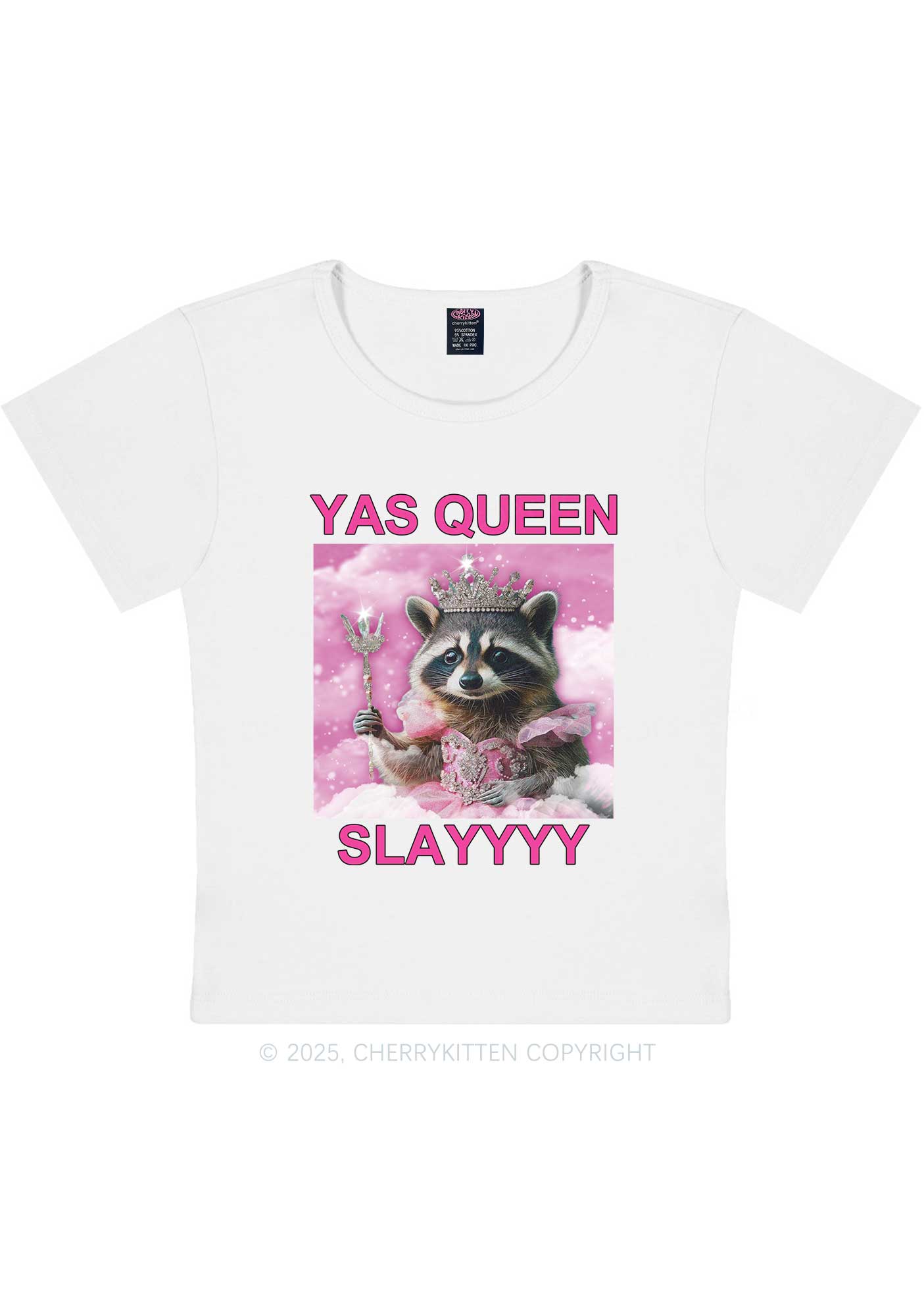 Yas Queen Slay Raccoon Y2K Baby Tee Cherrykitten