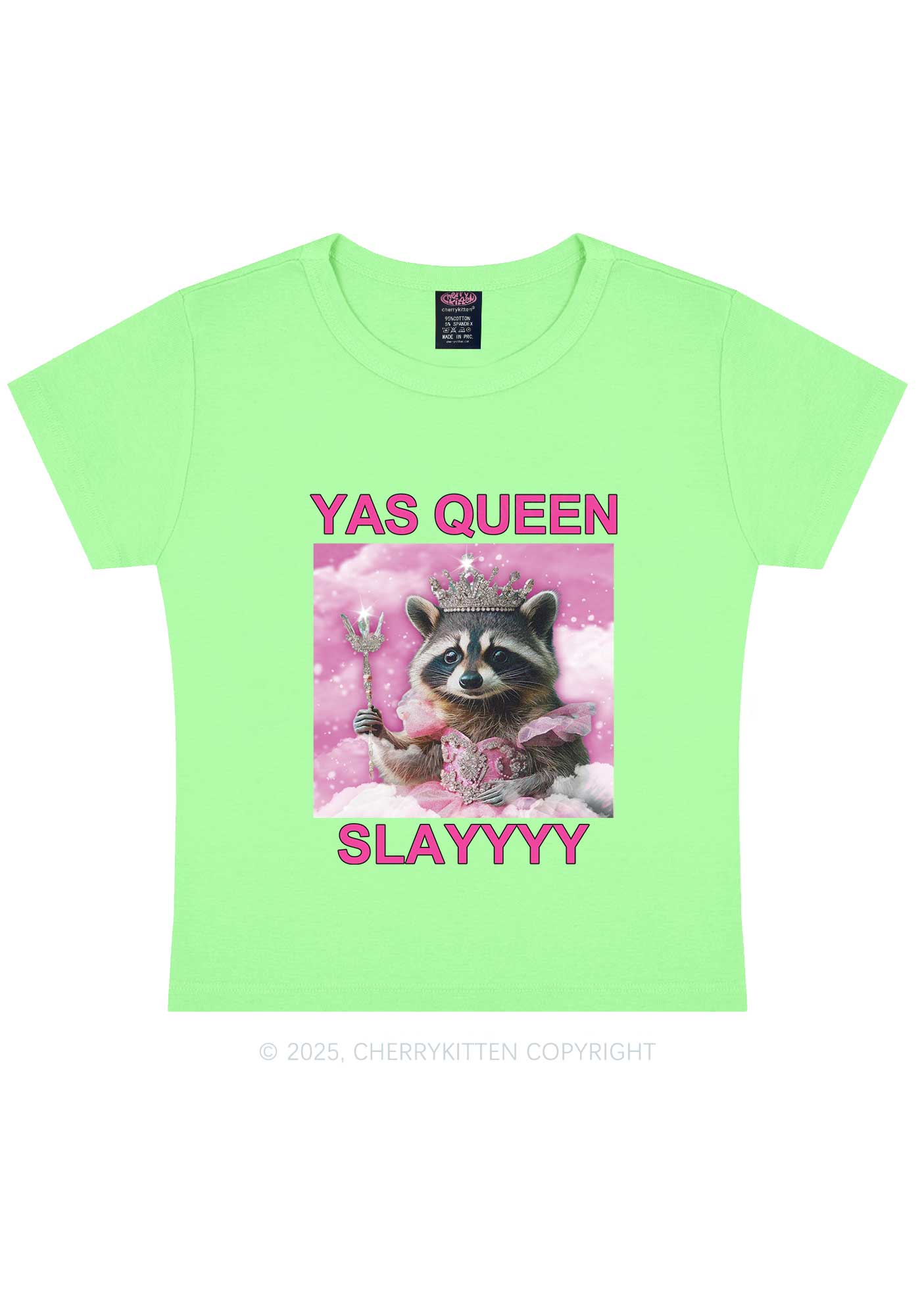 Yas Queen Slay Raccoon Y2K Baby Tee Cherrykitten