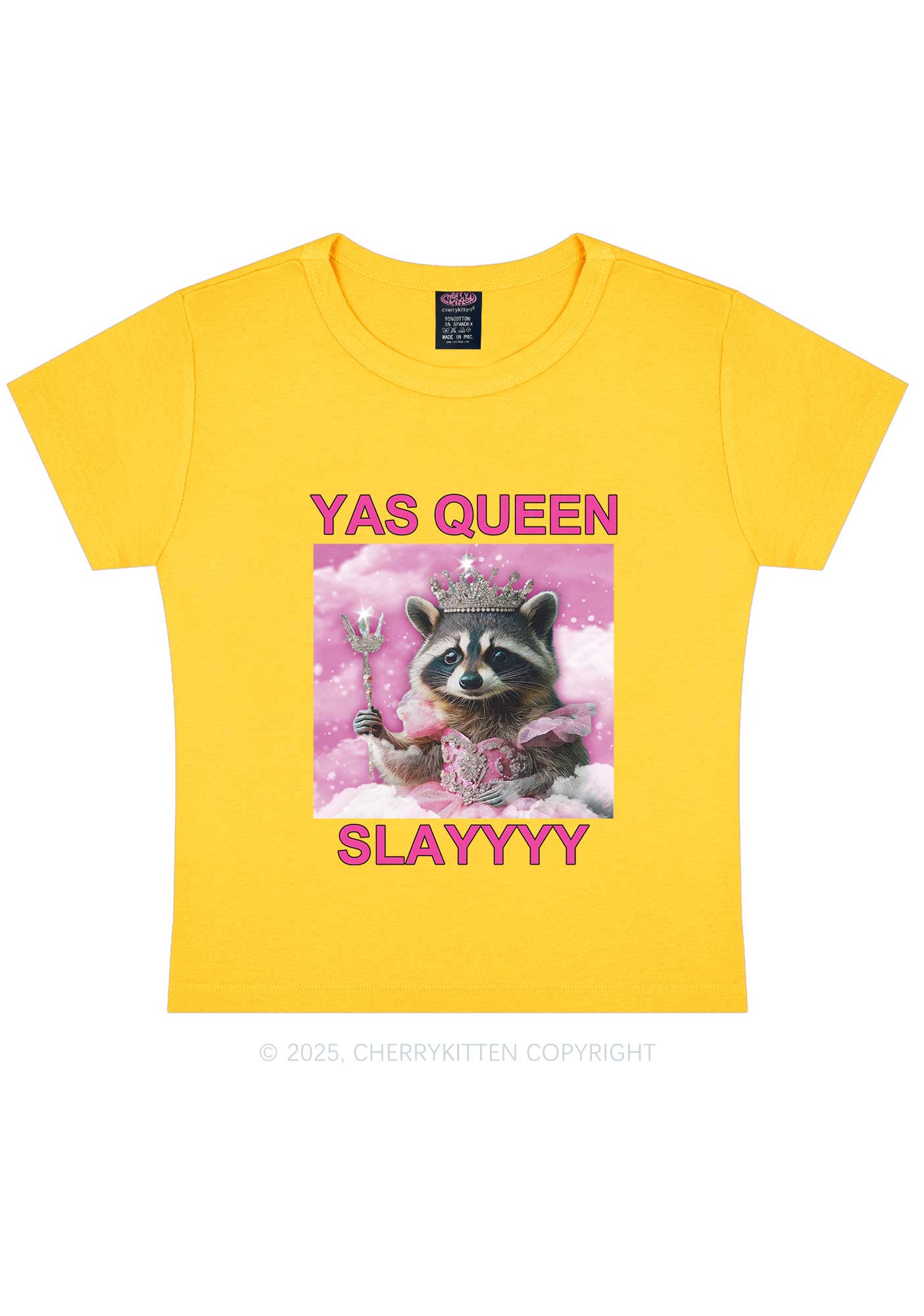 Yas Queen Slay Raccoon Y2K Baby Tee Cherrykitten