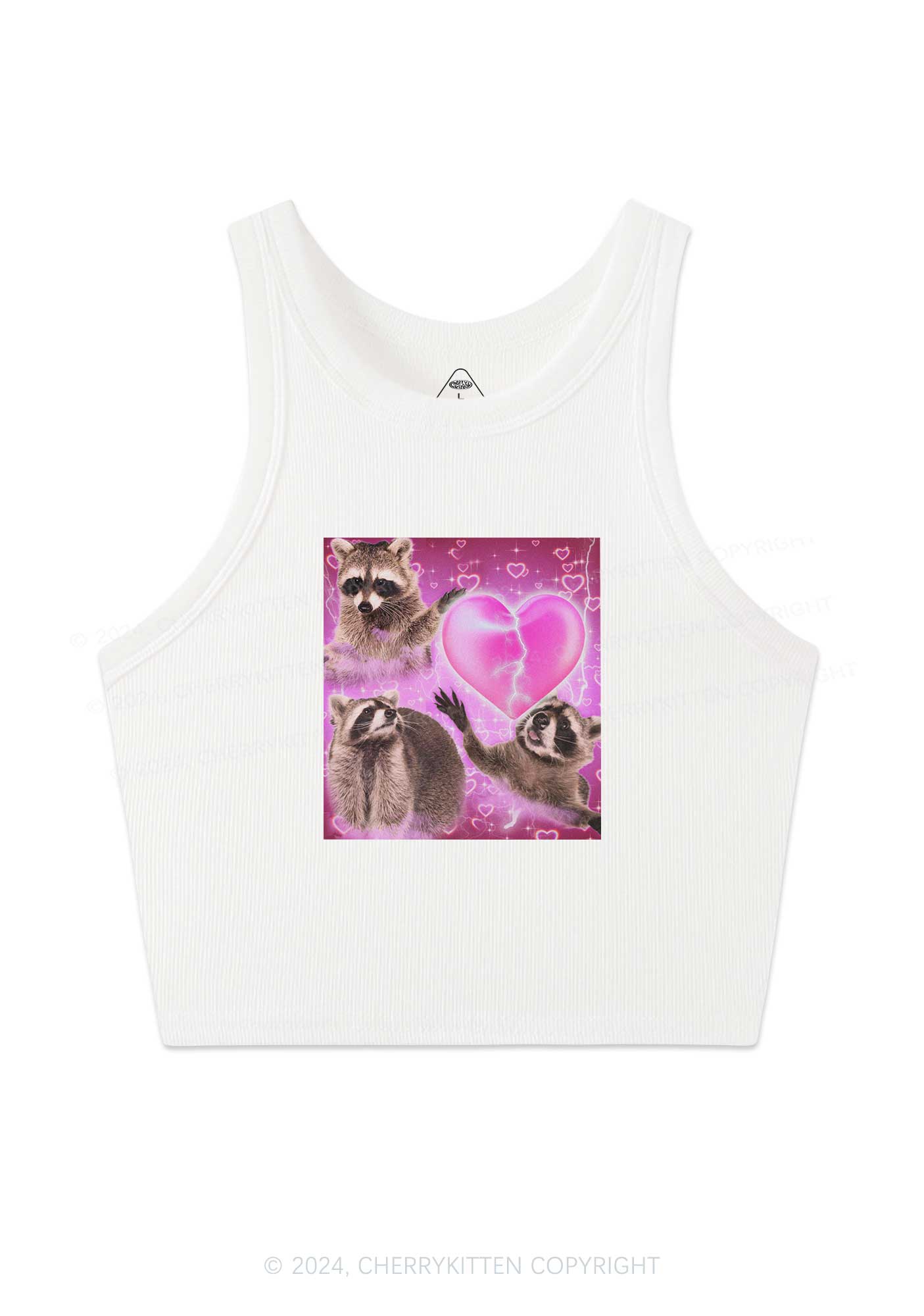 Pink Heart Raccoon Y2K Valentine's Day Crop Tank Top Cherrykitten