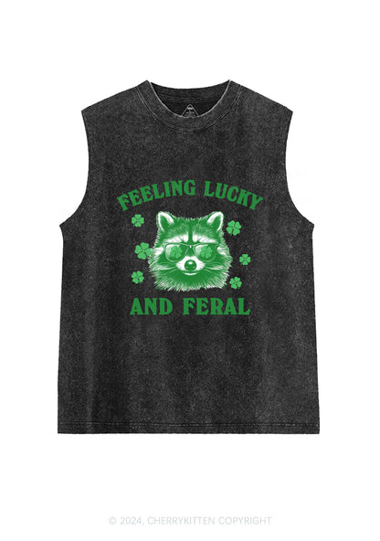 Feeling Lucky And Feral St Patricks Y2K Washed Tank Cherrykitten