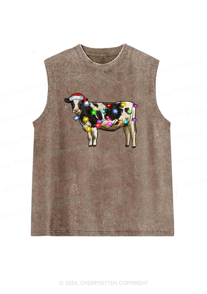 Christmas Cow Y2K Washed Tank Cherrykitten