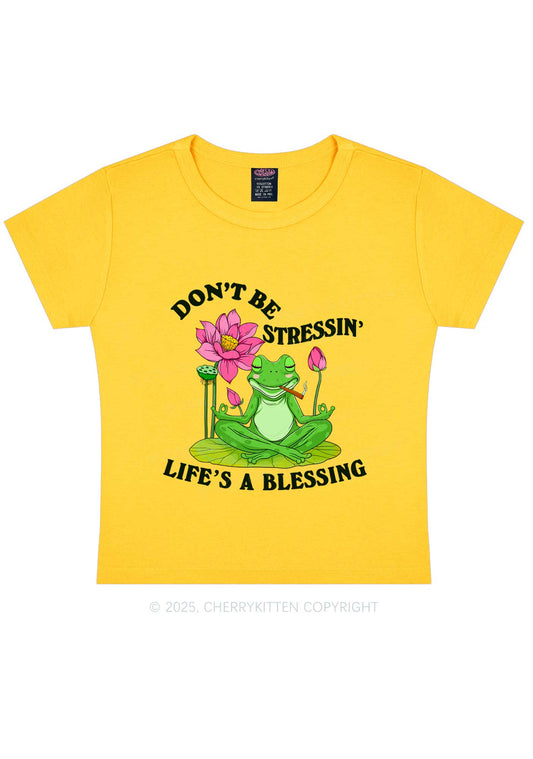 Dont Be Stressin Frog Y2K Baby Tee Cherrykitten