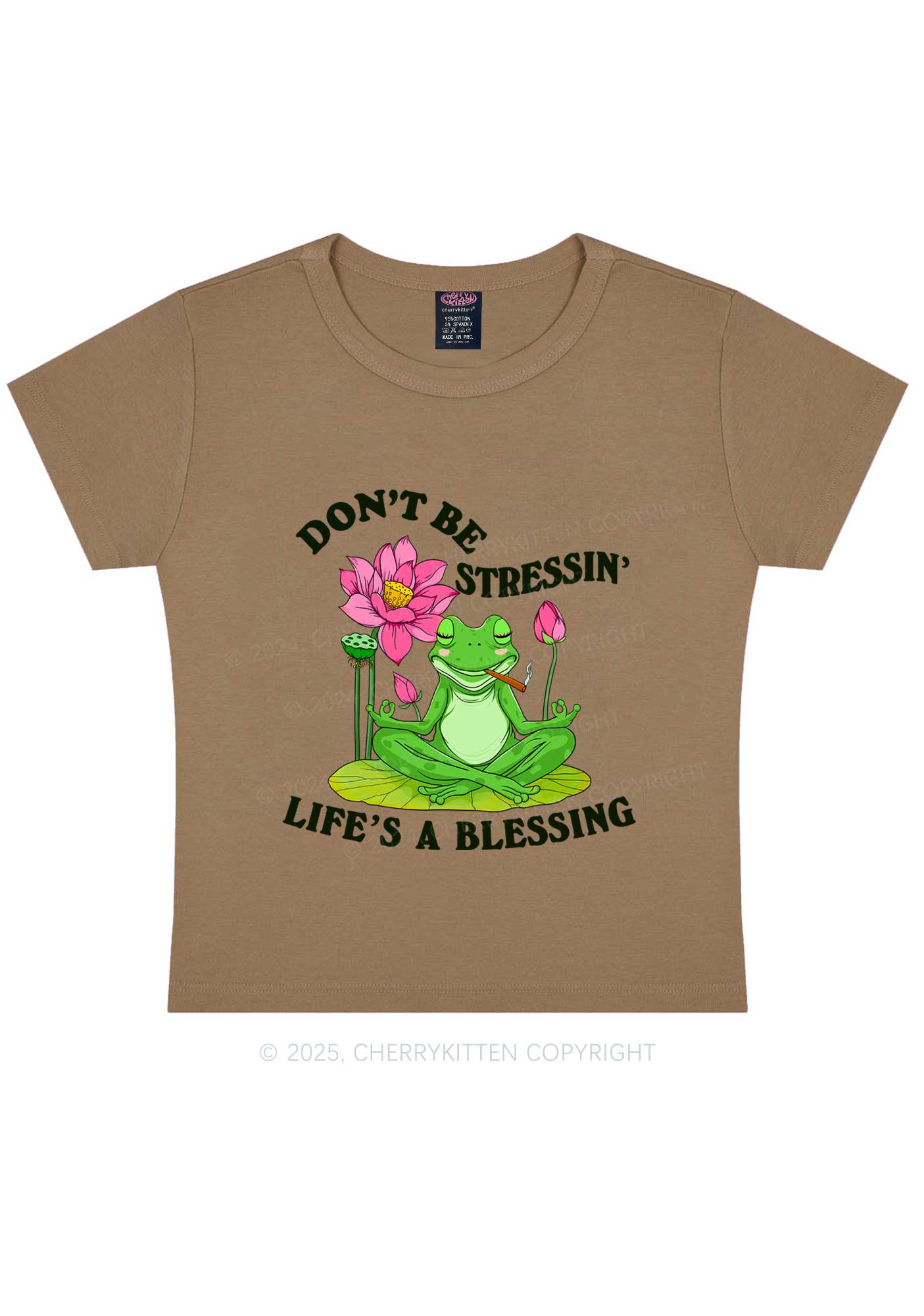 Dont Be Stressin Frog Y2K Baby Tee Cherrykitten