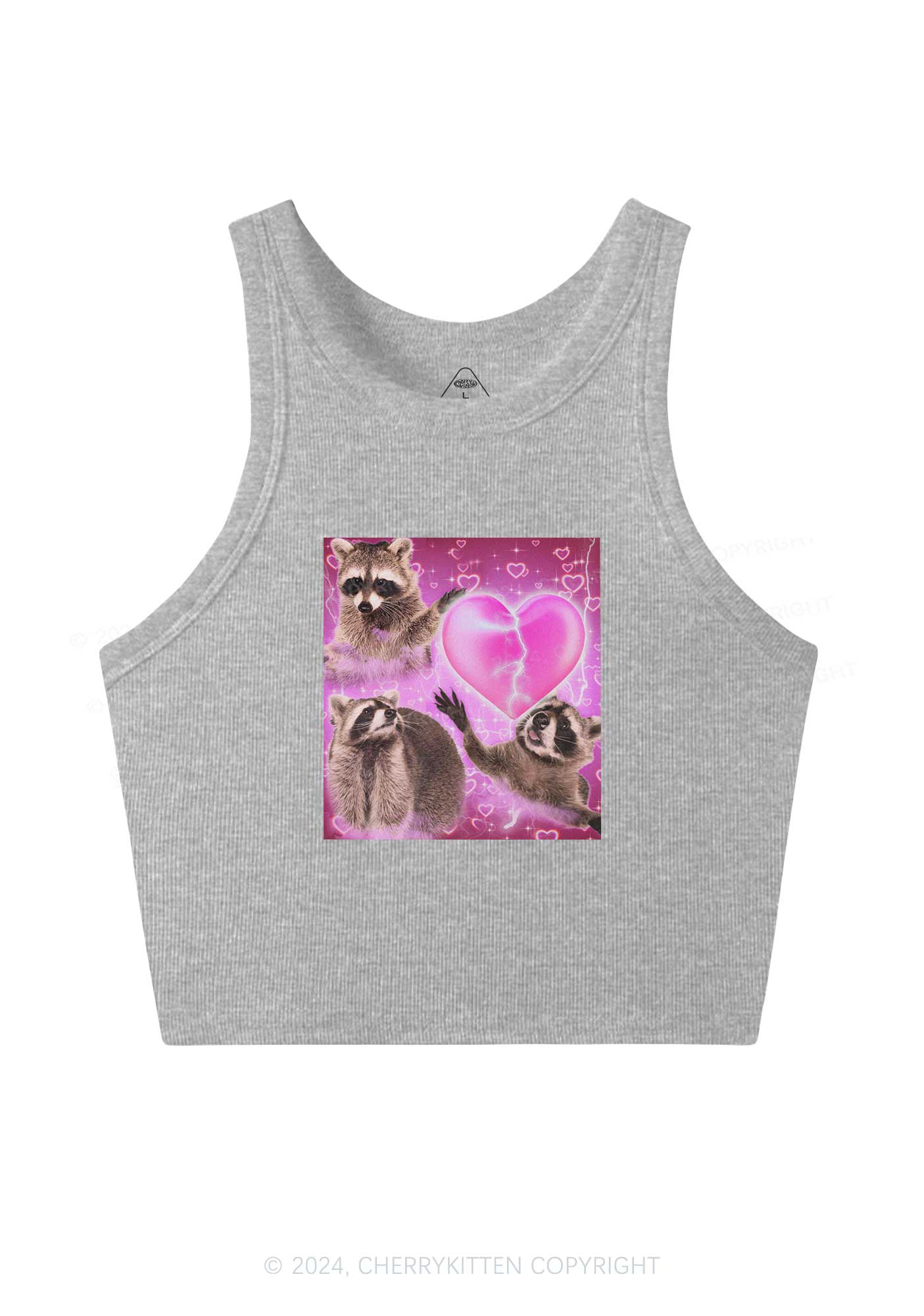 Pink Heart Raccoon Y2K Valentine's Day Crop Tank Top Cherrykitten