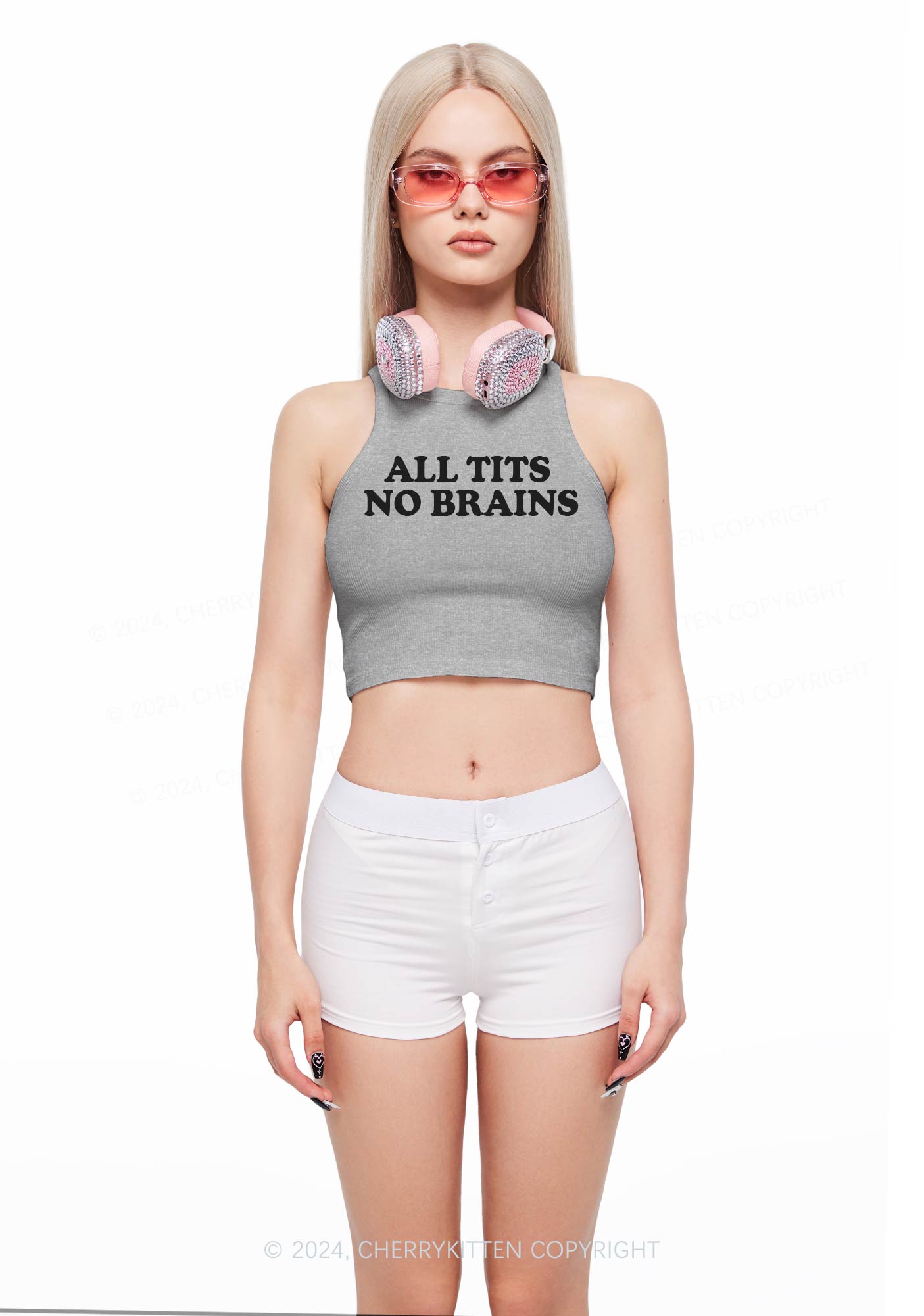 All Txts No Brains Y2K Crop Tank Top Cherrykitten