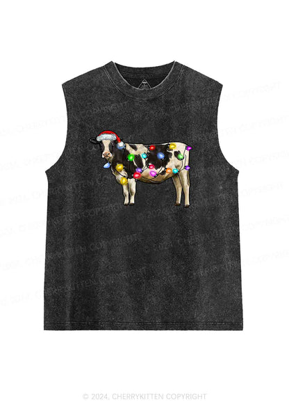 Christmas Cow Y2K Washed Tank Cherrykitten