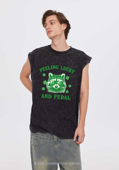 Feeling Lucky And Feral St Patricks Y2K Washed Tank Cherrykitten