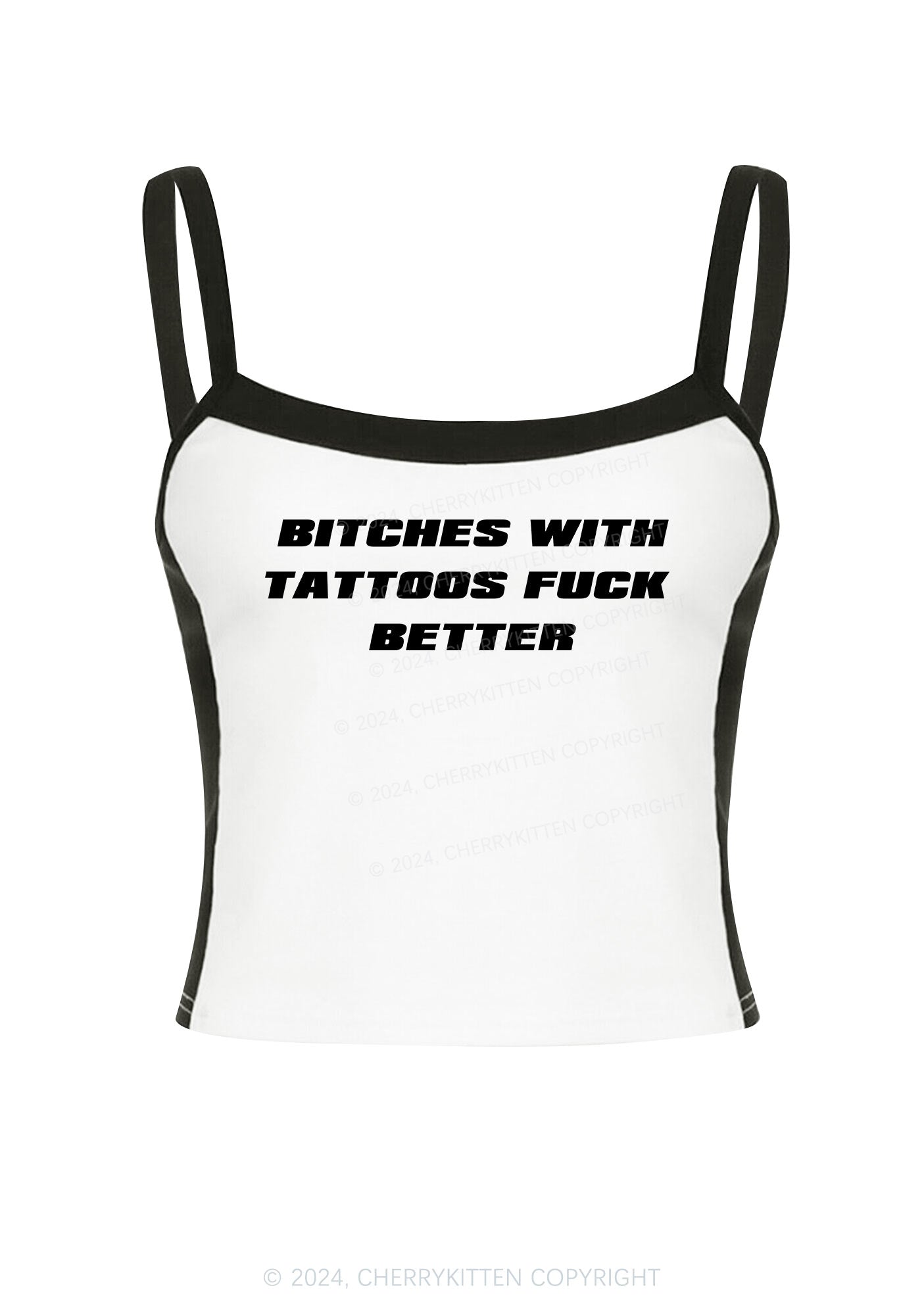 Bxxches With Tattoos Fxxk Better Y2K Color Block Crop Cami Top Cherrykitten