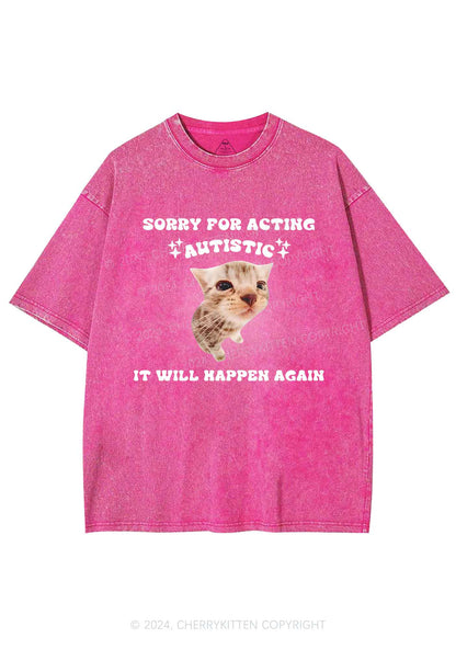 Sorry For Acting Autistic Cat Y2K Washed Tee Cherrykitten