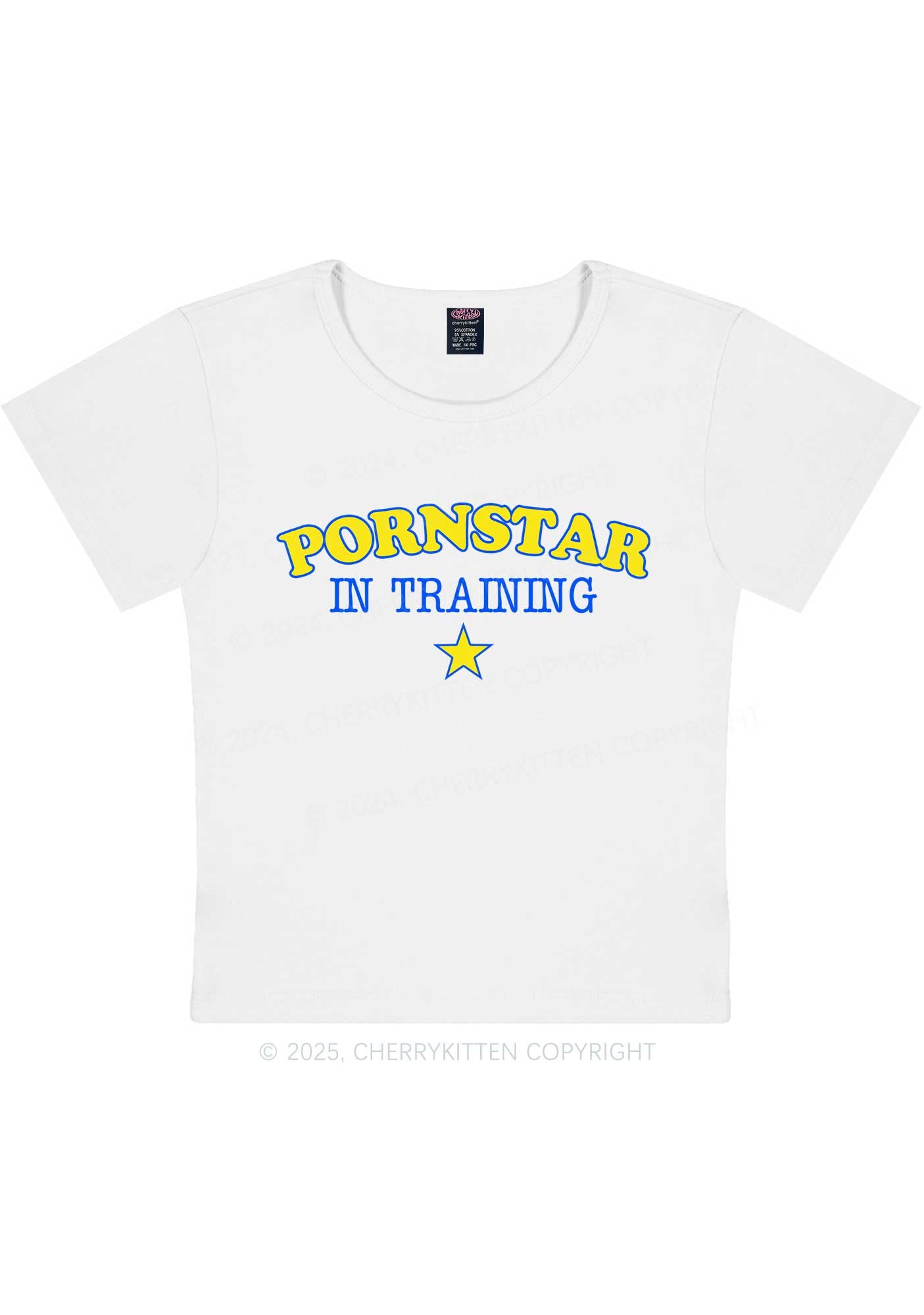 Pxrnstar In Training Y2K Baby Tee Cherrykitten