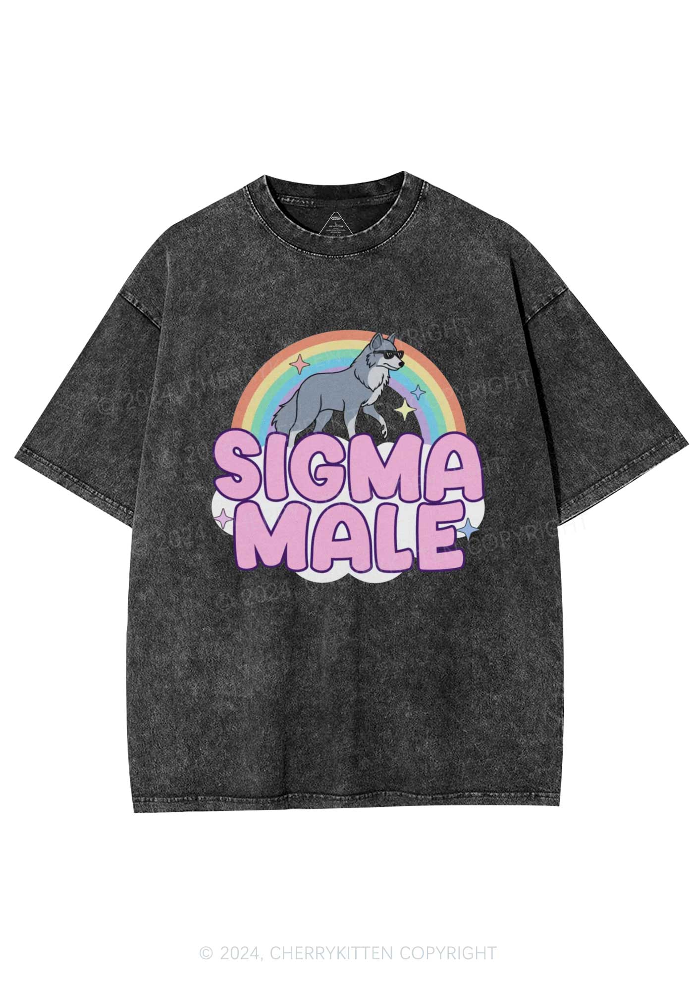 Sigma Male Wolf Y2K Washed Tee Cherrykitten