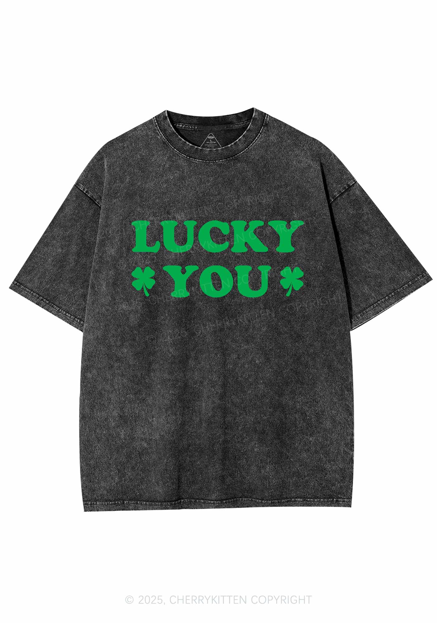 Lucky Green St Patricks Y2K Washed Tee Cherrykitten