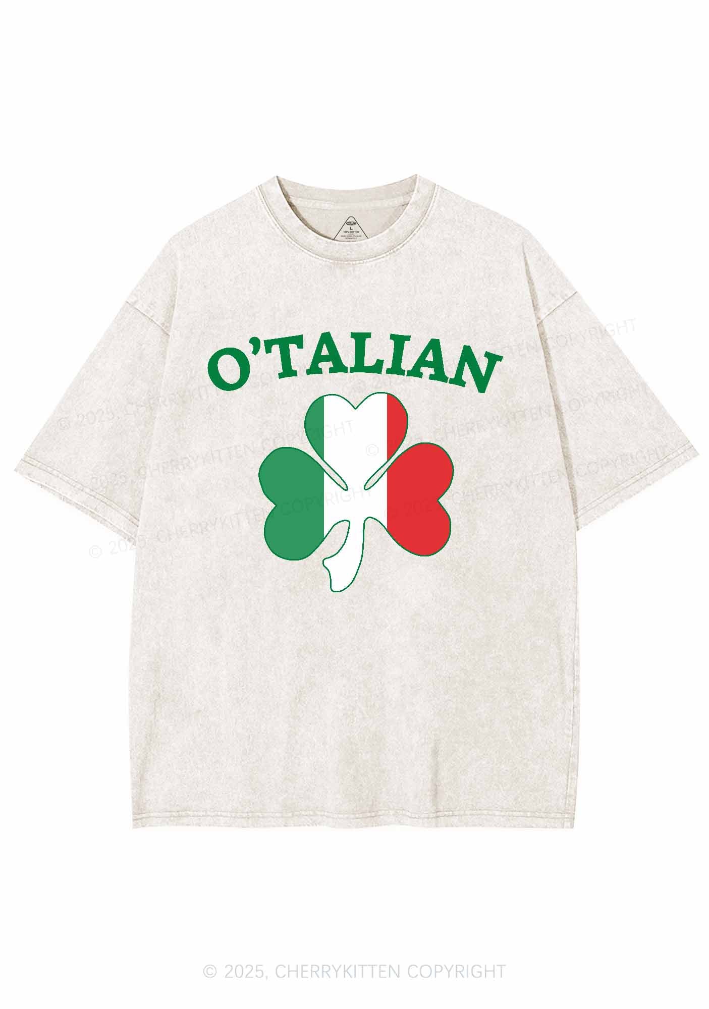 OTalian Shamrock St Patricks Y2K Washed Tee Cherrykitten