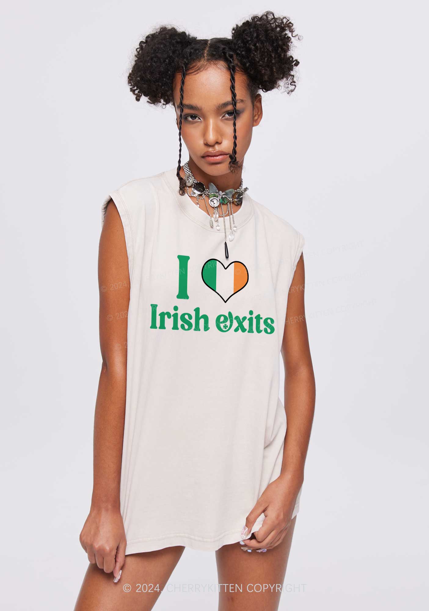 I Love Irish Exits St Patricks Y2K Washed Tank Cherrykitten