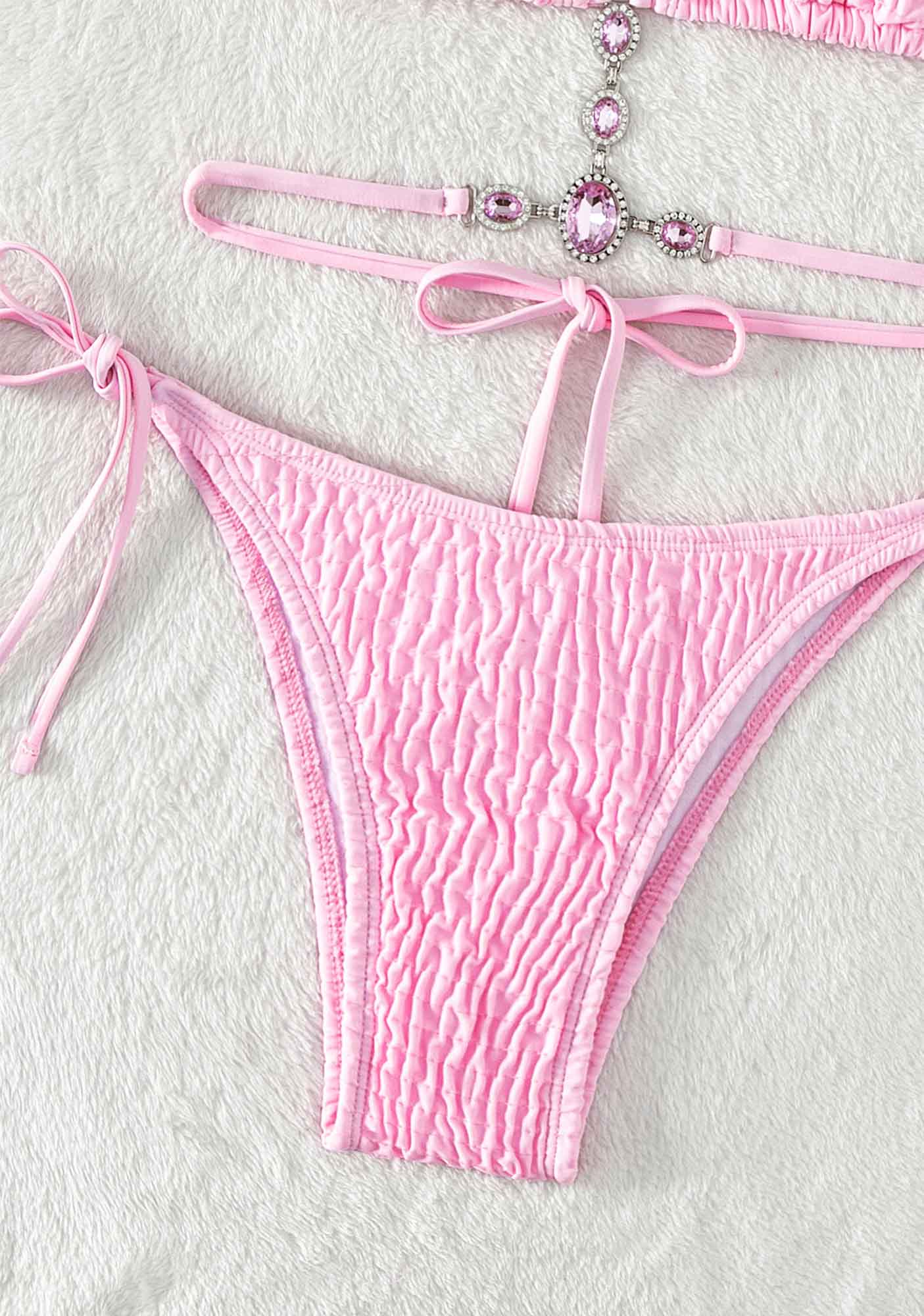 Pink Crystal Diamond Bikini Set