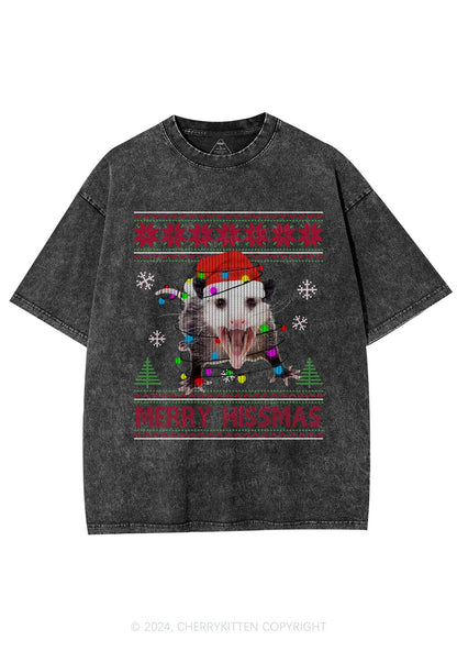 Christmas Merry Hissmas Y2K Washed Tee Cherrykitten