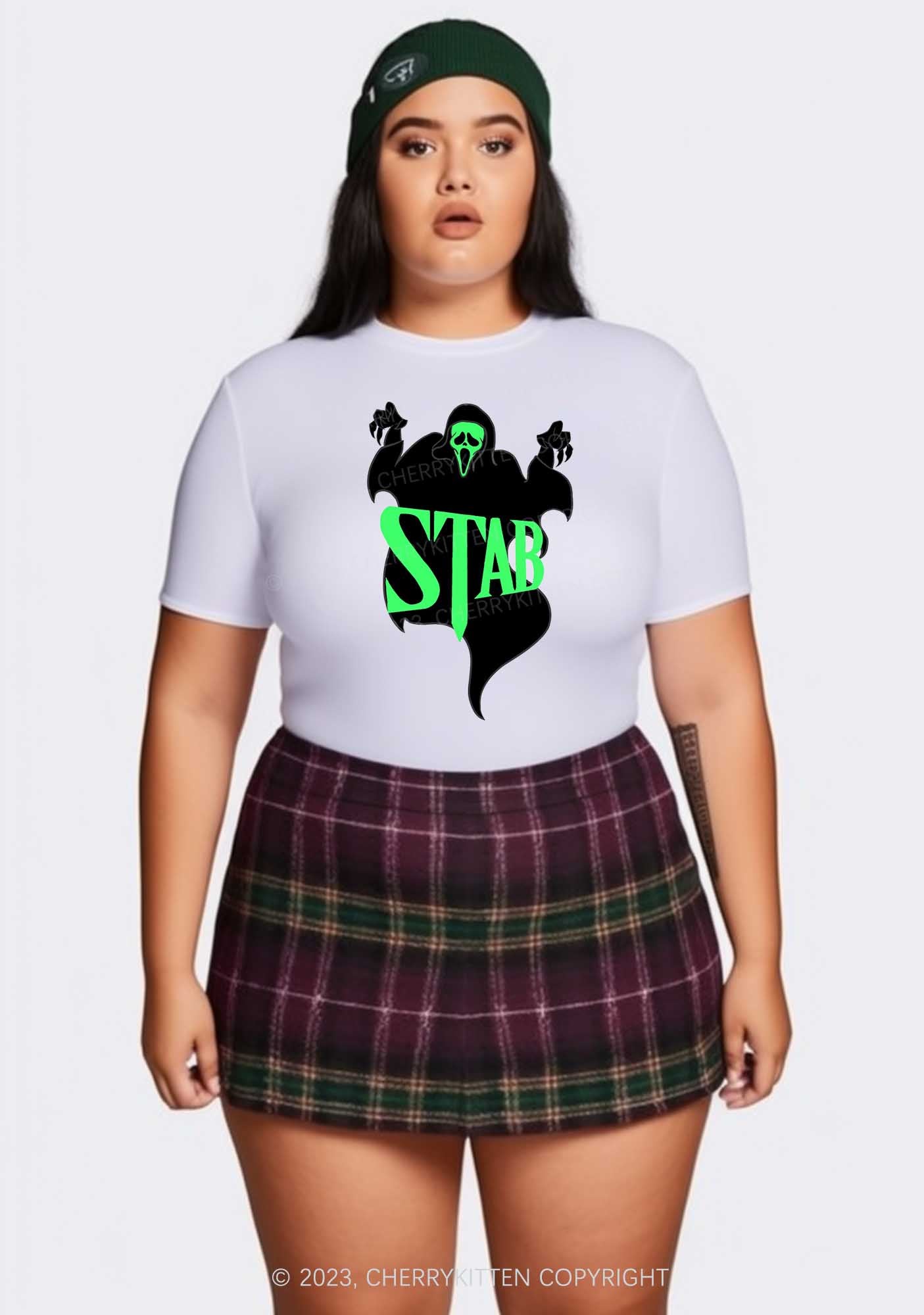 Stab Ghost Halloween Y2K Baby Tee Cherrykitten