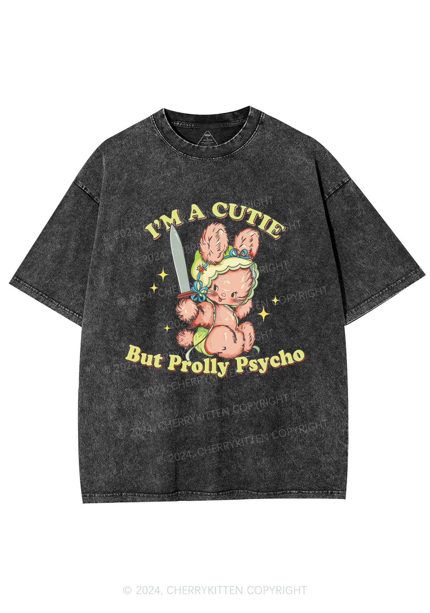 Cutie But Prolly Psycho Y2K Washed Tee Cherrykitten