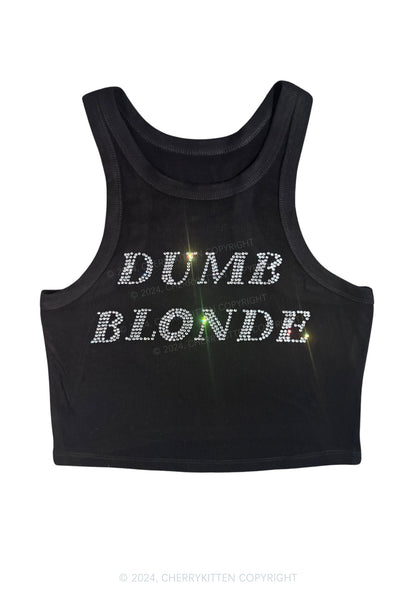 Rhinestone Dumb Blonde Y2K Crop Tank Top Cherrykitten