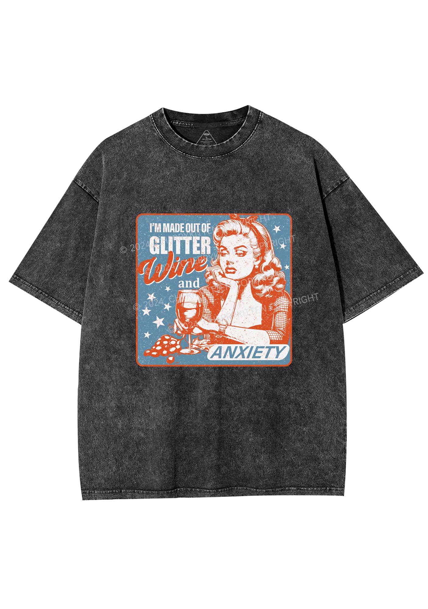 Glitter Wine And Anxiety Y2K Washed Tee Cherrykitten