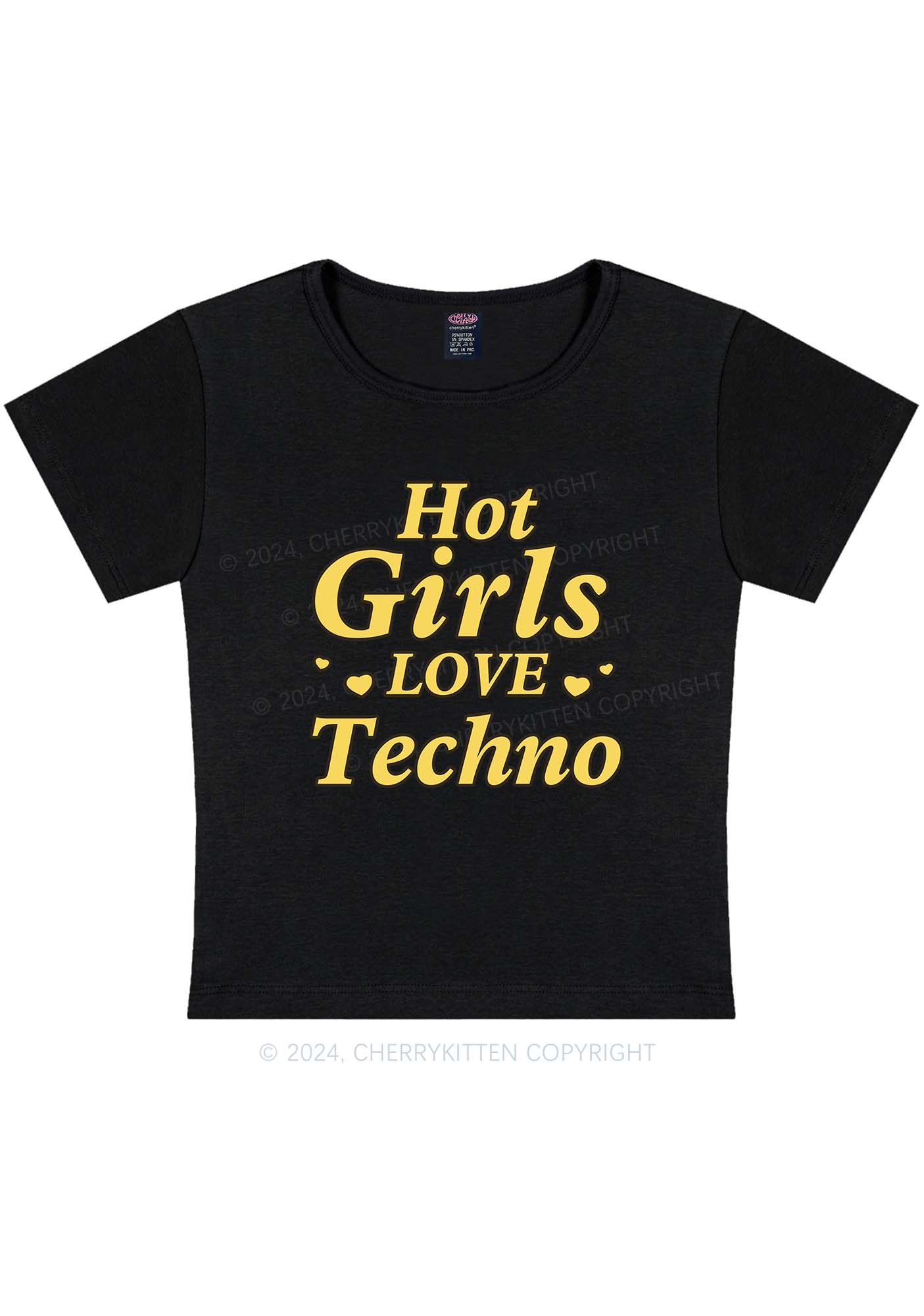 Hot Girls Love Techno Y2K Baby Tee Cherrykitten