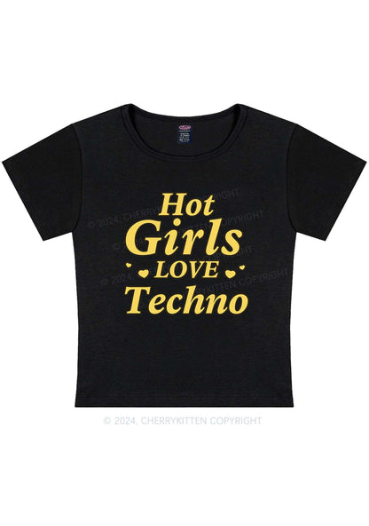 Hot Girls Love Techno Y2K Baby Tee Cherrykitten