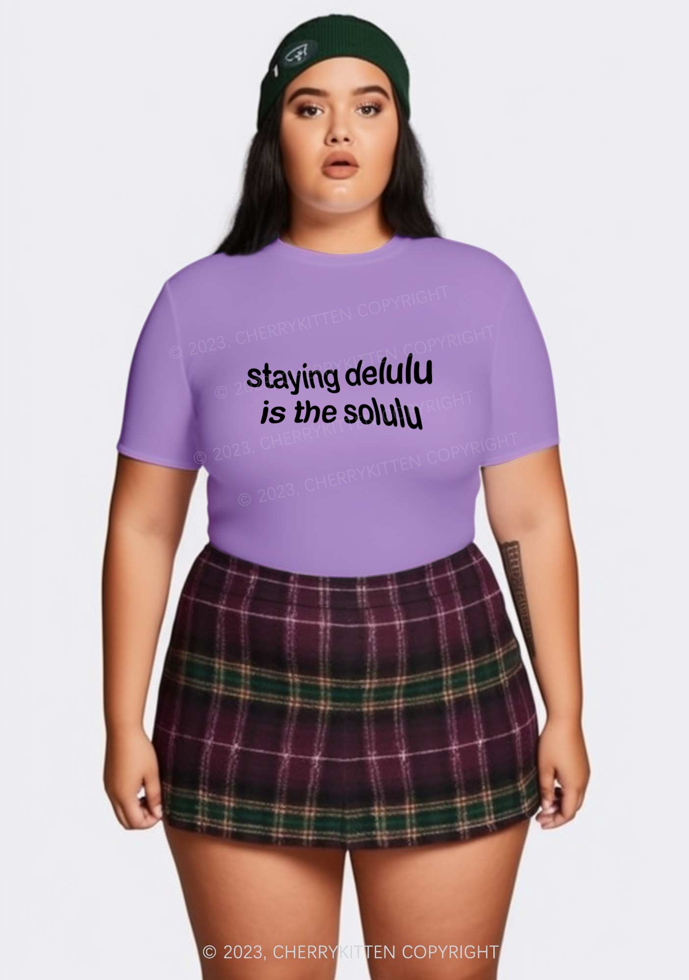 Curvy Staying Delulu Solulu Delusional Y2K Baby Tee Cherrykitten