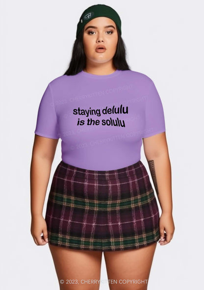 Curvy Staying Delulu Solulu Delusional Y2K Baby Tee Cherrykitten