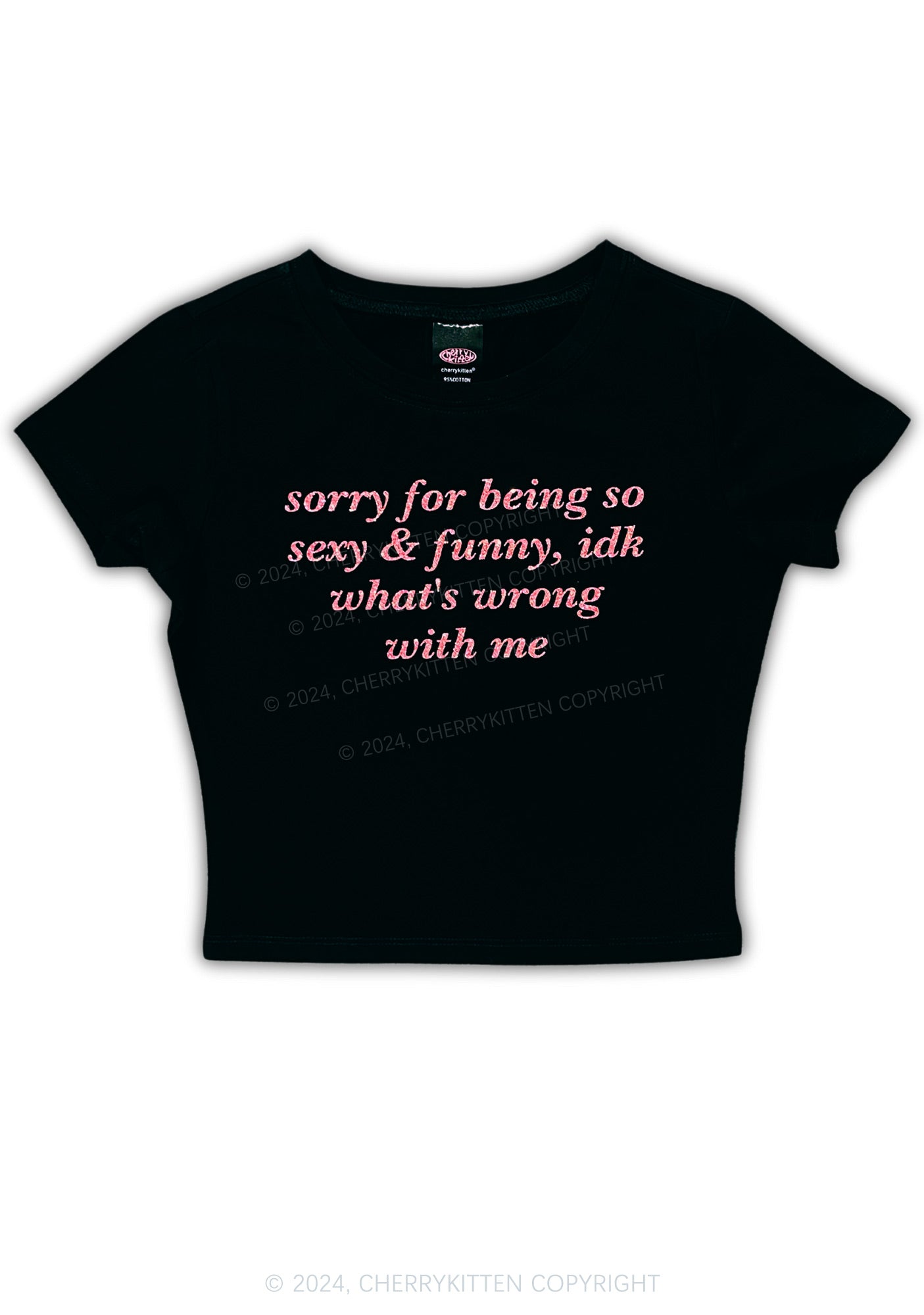 Glitter Sorry For Being So Funny Y2K Baby Tee Cherrykitten