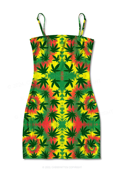 Trippy Leaves Y2K Print Slip Dress Cherrykitten