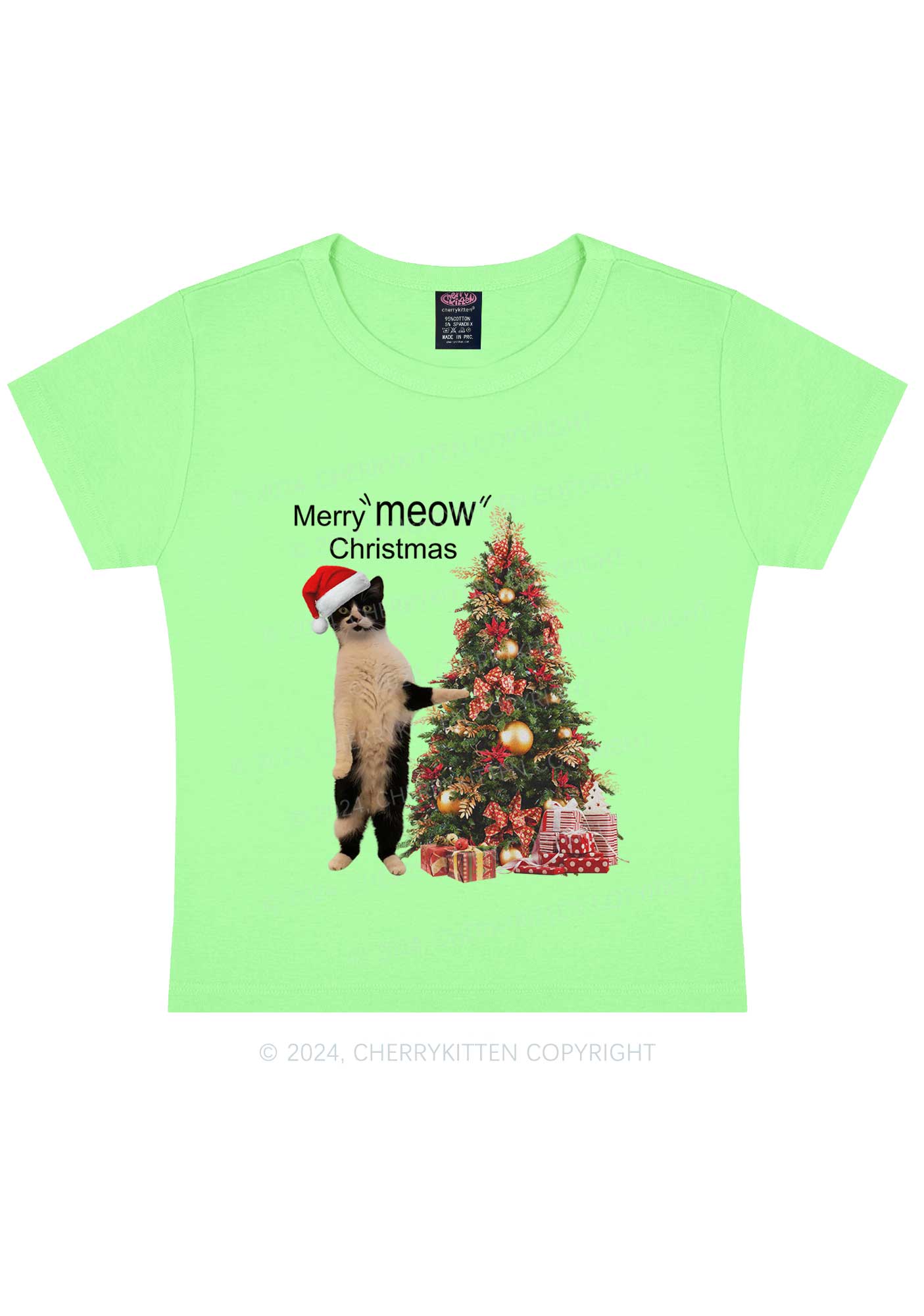 Christmas Merry Meow Y2K Baby Tee Cherrykitten