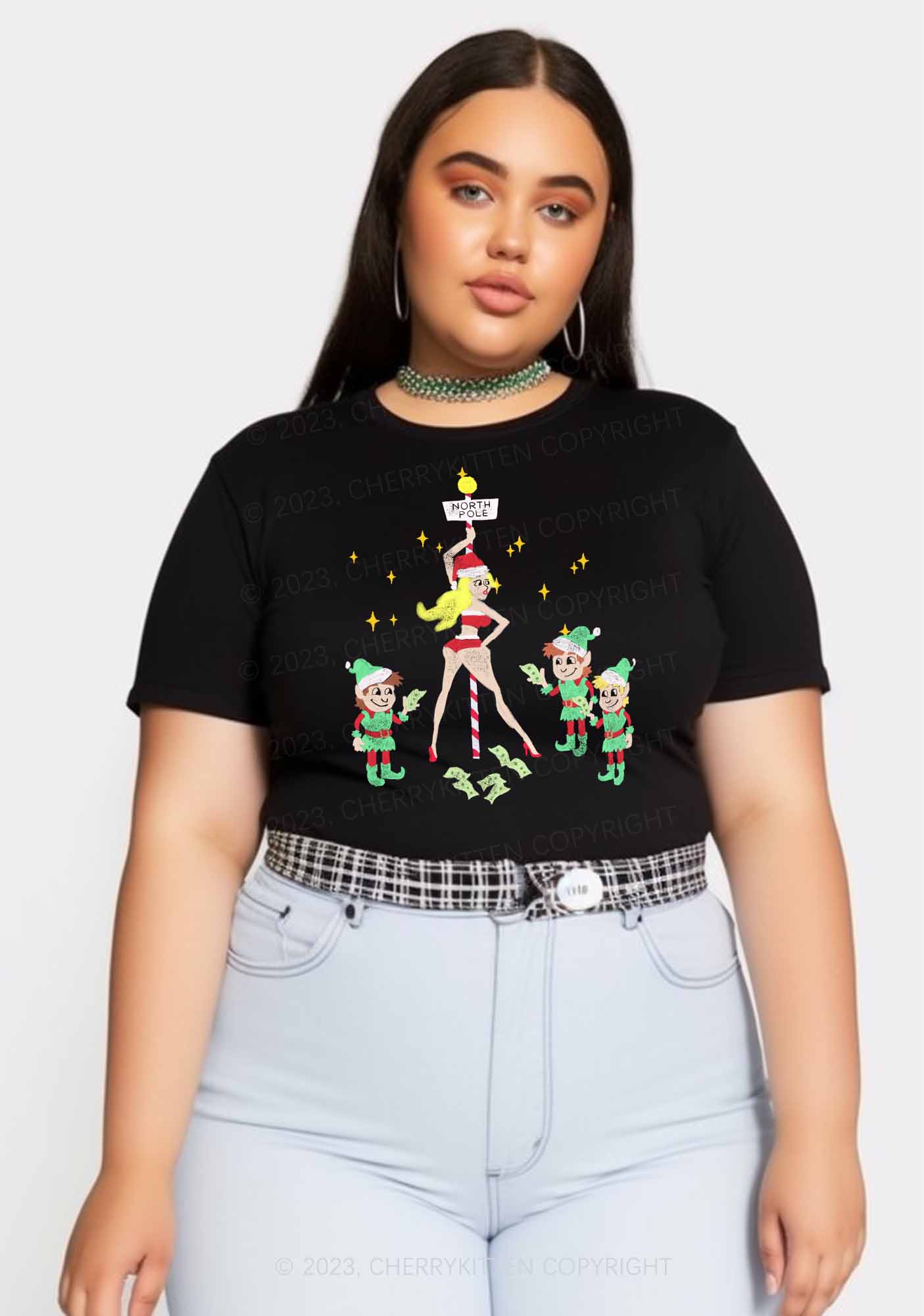 North Pole Dancing Christmas Girl Y2K Baby Tee Cherrykitten